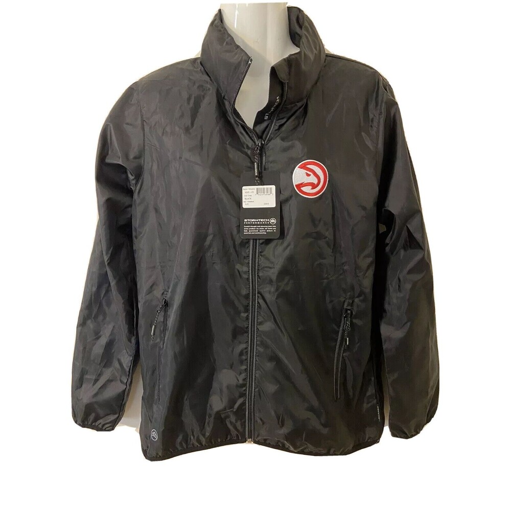 Stormtech Windbreaker Rain Jacket Womens Size L Black Atlanta hawks Hooded